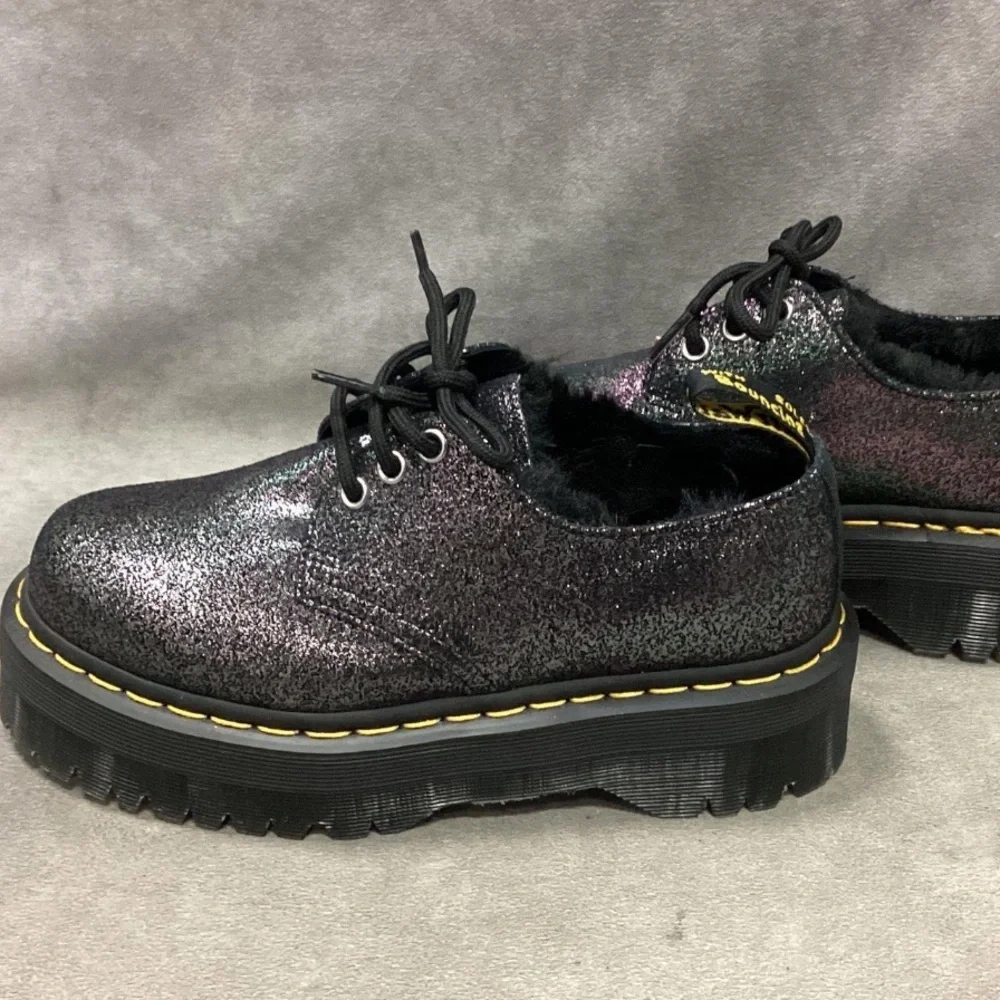 NWT Dr. Martens 1461 Quad Faux Fur Lined Metallic Platform Shoes Size 6